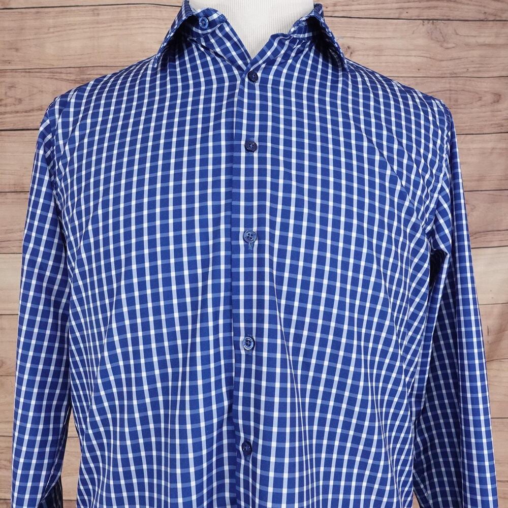 Nautica‎ Button Down Shirt Mens 15-15.5 32/33 M Blue Check Slim Fit Stretch